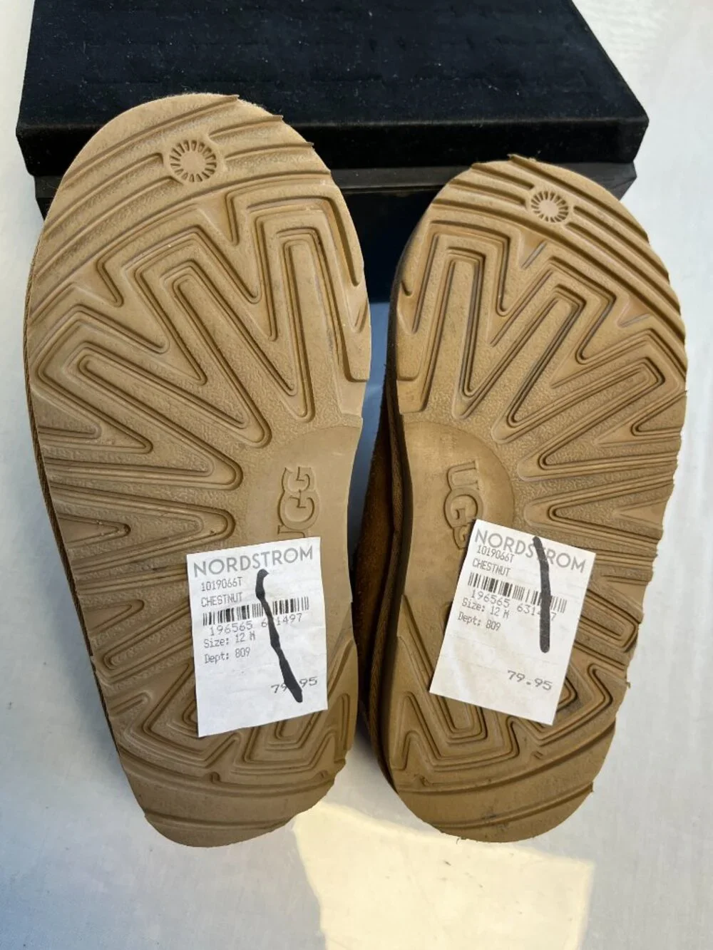 UGG Kids Chestnut Suede Braid Trim Slippers Size 12